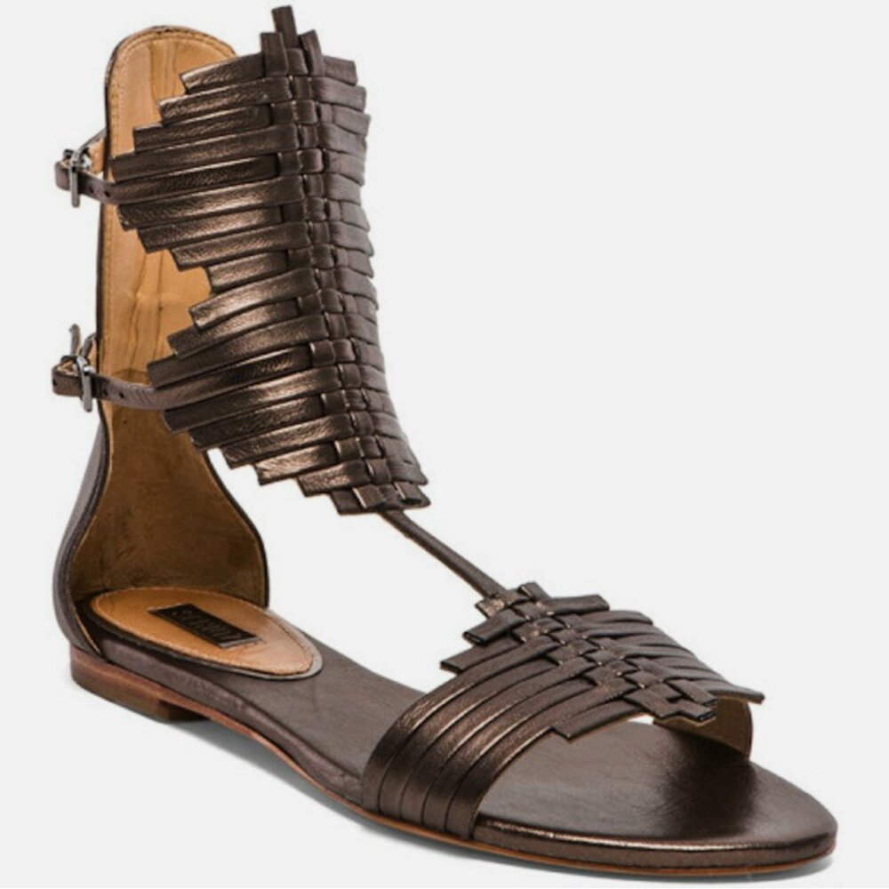 Schutz Feryel Woven Flat Gladiator Leather Sandal